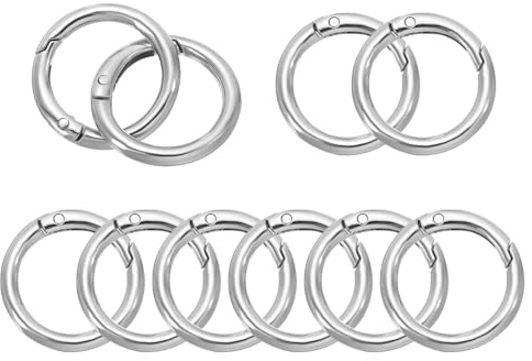 PATIKIL 33 mm OD fjäder O-ringar, 10-pack metall runt lås klämma avtryckare knäppfjäder nyckelringar krok spänne för handväska handväska hantverkstillverkning, silverton, Silver ton, 33mm