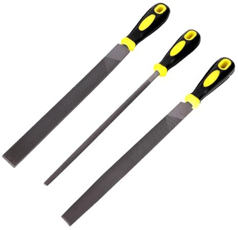 Basicon Metallfeilenset, 3 Stück 8-Zoll-Metallfeile Enthält eine flache/halbrunde/runde, professionelle Kohlenstoffstahl-Metallfeile zum Formen von Diamantmetall, Holz, Kunststoff und mehr