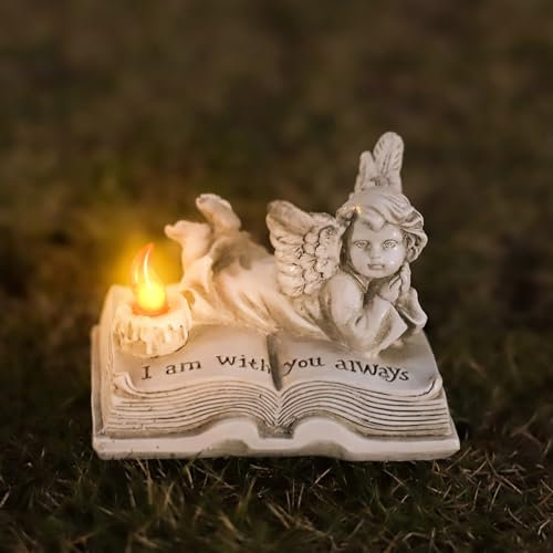 Tuzsocr Grablicht Schutzengel-Figur, Kleiner Engel-Skulptur mit LED Grabkerze, Engel Outdoor Statue, für Friedhofs-Grabschmuck, Trauergeschenk, Gedenkgeschenke, in Erinnerung an geliebte Menschen