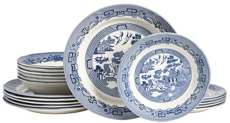 CreaTable, 24014 China Town Blue Service de table 18 pièces pour 6 personnes, en faïence, passe au lave-vaisselle et au micro-ondes, production de qualité
