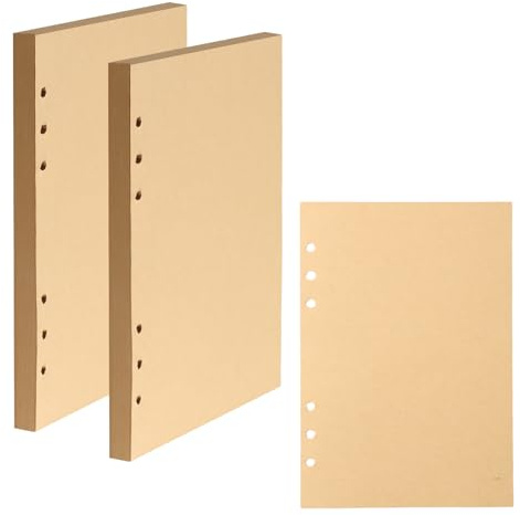 2 Packungen A5 Kraftpapier Nachfüllpapier,160 Blätter A5 Nachfüllbares Papier,6 Löcher Nachfülleinlagen Loose Notizpapier,Ringbucheinlagen für Notizbuch Tagebuch Binder,100gsm, Blanko
