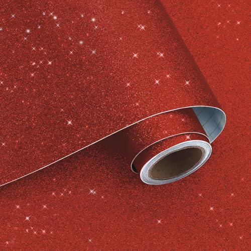 VaryPaper Papier Peint à Paillettes Rouge 40cmx200cm Rouleau Adhesif Decoratif Adesif Décoration Meuble pour Armoire Porte Placard Artisanat Papier Peint Autocollant Mural Salon Cheminée Décor de Fête