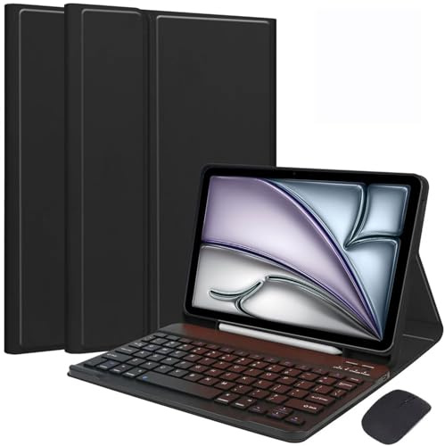 HEKUEUN Keyboard Case for iPad 10 Generationens 10,9-Tums 2022 Med Magnetiskt Löstagbart Trådlöst Bluetooth-Tangentbord Med Mus, Ultratunt Folio Stand Tangentbordsfodral Med Pennhållare,Black