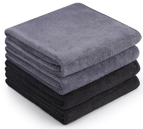 Meng Jiaran 4 Pack Microfibre Gym Towel, 75x35 cm Fast Drying Sports Gym Towel for Men Women, Super Absorbent Lightweight Workout Towels for Yoga Travel, Gym Fitness, Camping(Black, Dark Grey)