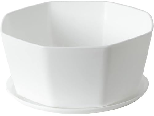 Jorzer Vaso per piante grasse da 20,3 cm, in ceramica con foro di drenaggio, vaso per piante poco profonde, bonsai rotondo poco profondo con vassoio in bambù, bianco