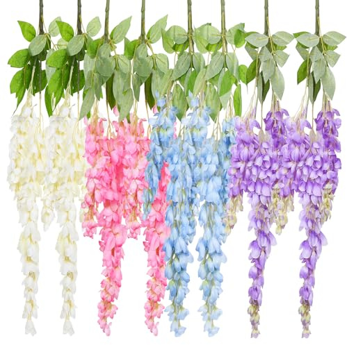 Domigard 8 Stück Künstliche Glyzinien Hängende Blumen,60cm hängepflanze künstlich, Kunstpflanzen Wie Echt Outdoor, Party, Hochzeit,Bodenvasen, Balkone, Weihnachten