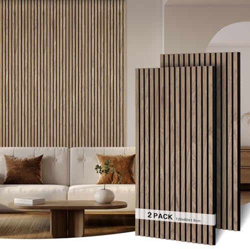 AKK-ART Akustikpaneele Holz 120x60cm-2er Set(1,44m²) 3D Wandpaneele mit Holzfurnier & Filz, Akustik Holzpaneele Wand Für Studio, Wohnzimmer & Büro|Dekorative Wandverkleidung Innen Walnuss#4