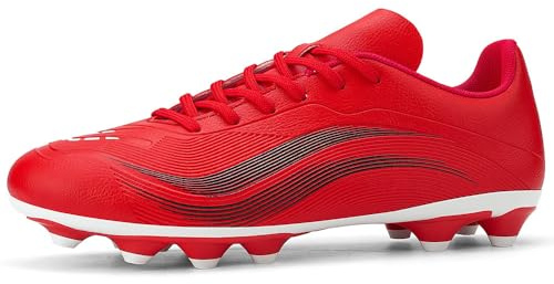 GOGOUP Chaussures de Football Homme Spike Crampons Profession Chaussures de Foot Adultes Athlétisme Entrainement Chaussures de Sport Rouge EU41