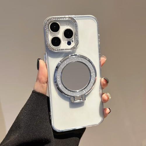 PONRFEKT Funda para Motorola Moto G22 / E32 4G,Carcasa Transparente de TPU con Marco Protector de cámara Brillante y Soporte Espejo Plegable,Delgada a Prueba de Golpes Funda-Transparente