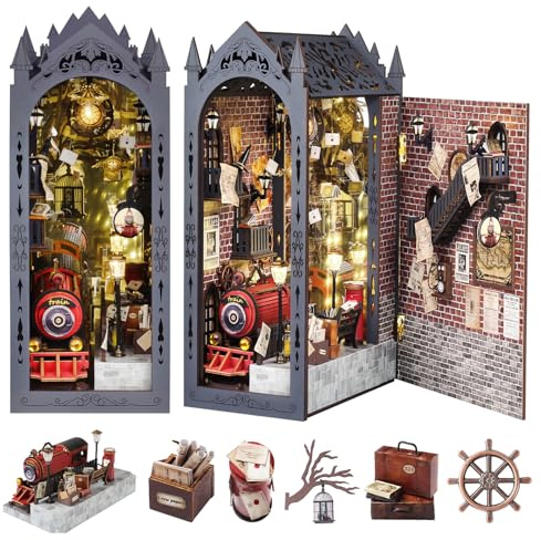 Taimimy Book Nook Kit, Miniatur Haus, DIY Miniature House Set 3D Puzzle Buchständer aus Holz Anweisungen für Bücherregal Deko und Kreativen Geschenken (Zeitliche Spuren)
