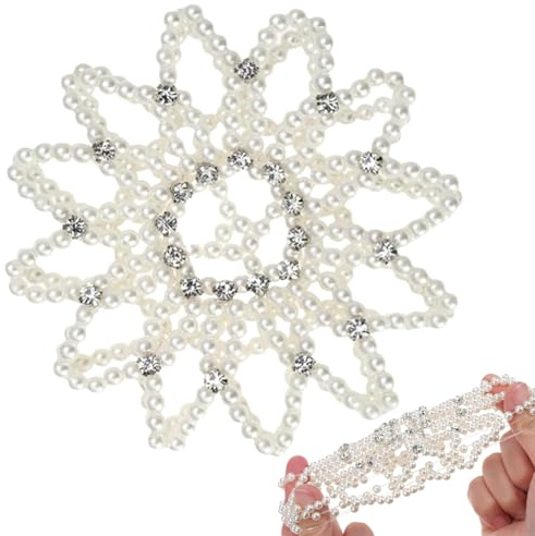 WJnflQN Dutt-Abdeckung, Perlen-Strass-Haarnetz – Pferdeschwanz-Halter, Styling-Zubehör, Schnellbefestigung, Arbeit, Tanz, Aufführung, Bühnenaufführung, Hochzeit, Sport, formelle Veranstaltungen