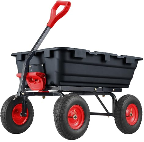 Garvee Chariot à Benne Basculante Charge Max 400 kg, Brouette De Jardin 3 Grandes Roues Pneumatiques, Chariot De Jardin, Chariot De Transport, Brouette
