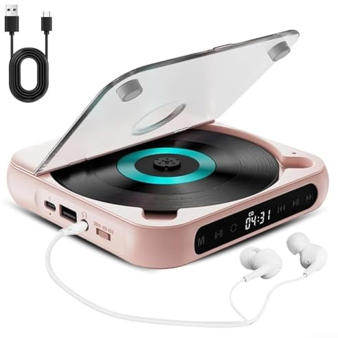 Lettore CD portatile, mini suono Hi-Fi, lettore compatto per casa e viaggi, ripetitore CD per studenti che imparano l'inglese (rosa)