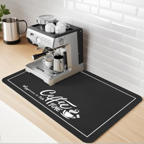 SARTNP Coffee Mat, Coffee Machine Mat, Water Absorbent Dish Drying Mats for Kitchen Counter, Non-slip Bar Mats, Quick Dry Drying Pad Fits Under Coffee Maker (Black, 30 x 40 cm)