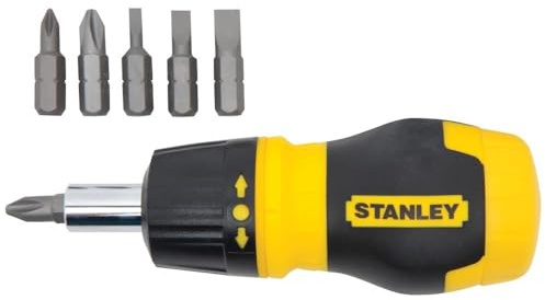 Stanley 66-358 Stanley Stubby Ratcheting MultiBit Screwdriver, New, .#GH45843 3468-T34562FD761020