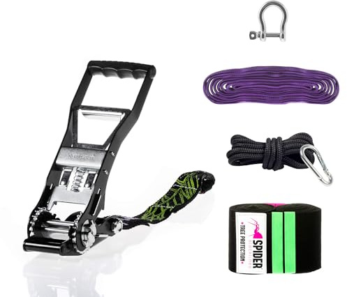 SPIDER SLACKLINE TAS03 - Hummer Kit - Cricchetto Leva Grande Accessori - Hummer Fettuccia 40 cm, Sling 1T 3 m, Grillo 1,5T 12 mm, Due Protezioni XL e Un Back Up Kit - Set Tensionamento Slackline