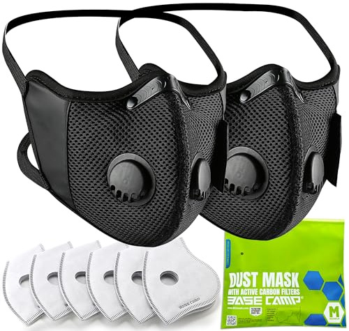 BASE CAMP M Cross Dust Mask, Reusable Breathable Comfortable Sport Safety Work Mask with Extra 6 Activated Carbon Filters for Woodworking Construction Sanding Gardening Sawing