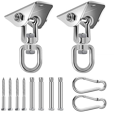 SWAWIS Deckenhaken Hängesessel Schwerlasthaken Schaukelhaken, 450KG 360° Drehen Deckenhaken Schwerlast Schaukel, 304 Edelstahl Deckenhalterung für Hängesessel Yoga Hängematte Stuhl Sandsack, 2 Stücke