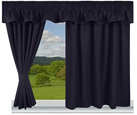 Trend Curtains Blackout & Thermal LiningCaravan Curtains Fully Lined - 3 pencil pleat panels with Plain 100% Polyester fabric (Blackout Navy Blue 44 Width x 78 Single Door Curtain)