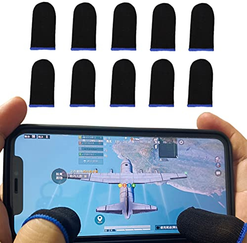 Mebamce PUBG Mobile Finger Sleeve Breathable Pro Gaming Finger Handschuhe Gaming Anti-Schweiß Daumen Ärmel Schwerelos Magnetisch Touchscreen Finger Sleeves (Blau) 10 Stück