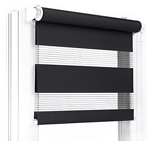 Fenster DEKOR - Rollos für Fenster Schwarz - Klemmfix Rollo ohne Bohren B50 x H120 cm - Doppelrollo mit Einer Breiten Auswahl an Größen und Farben - Blickdichte Rollos, einfach zu montieren