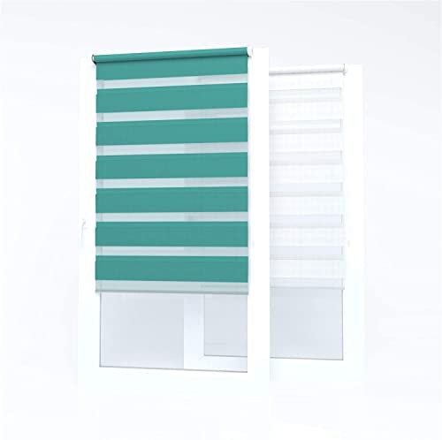 Market-Alley Doppelrollo Klemmfix Rollos ohne Bohren Klemmrollo Duo Rollo Fensterrollo lichtdurchlässig & verdunkelnd für Fenster und Tür (Aqua ; 90 x 150 cm ; BxH)