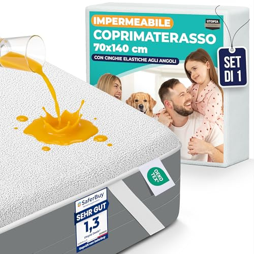 Utopia Bedding Matratzenschoner 70 x 140 cm Wasserdicht, Mit Elastisch Eckbändern, Oeko-TEX Zertifiziert Matratzenauflage Atmungsaktive, Matratzenschutz Weiß