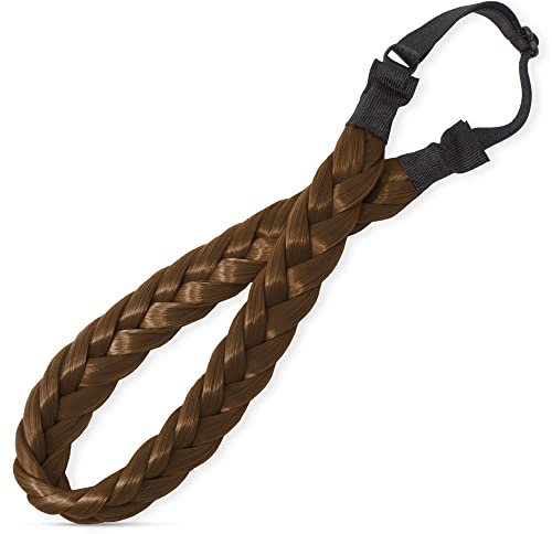 RPZL Fully Adjustable Braided Headband- Medium Brown | 2 Strand Hair Braid Headband- Color Match w/Highlights or Roots - Synthetic Hair Headband, Classic Braided Headbands for Women