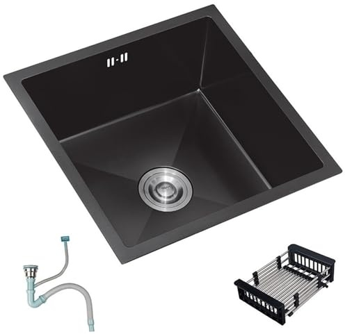 38x30cm Black Stainless Steel Undermount Single Bowl Kitchen Sink – Compact Square Design for Built-in RV, Dishwashing & Small Spaces