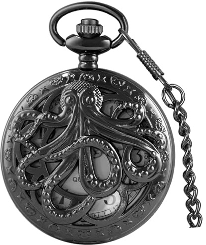 Tiong Vintage Octopus Hohle Quarz Taschenuhr mit Halskette Kette Einzigartiger Anhänger für Weihnachten Geburtstagsgeschenke