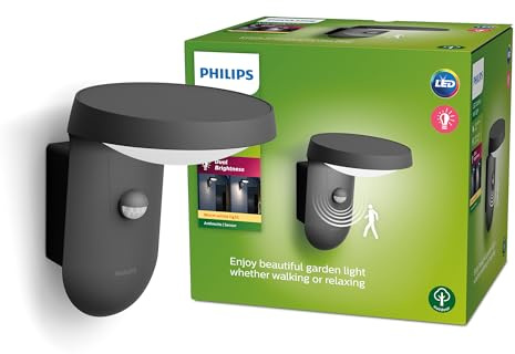 Philips LED Tyla, Lampada da Parete per Esterni, Luce Bianca Calda, Sensore di Movimento Integrato, IP44, 9W