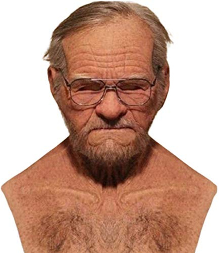 EAGSTRIKY Maschera da uomo anziano Lattice realistico Maschera uomo anziano spaventoso Maschera umana a testa piena Cosplay Maschera di Halloween realistica per adulti Maschera costume divertente (E)