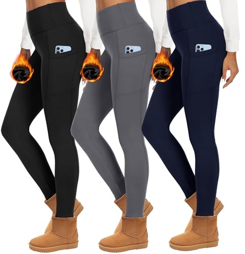 HIPOWER 3er Pack Thermo Leggings Damen Winter Gefüttert Sportleggins | High Waist Fleece Warme Leggins Blickdicht Thermounterwäsche Laufhose Yogapants