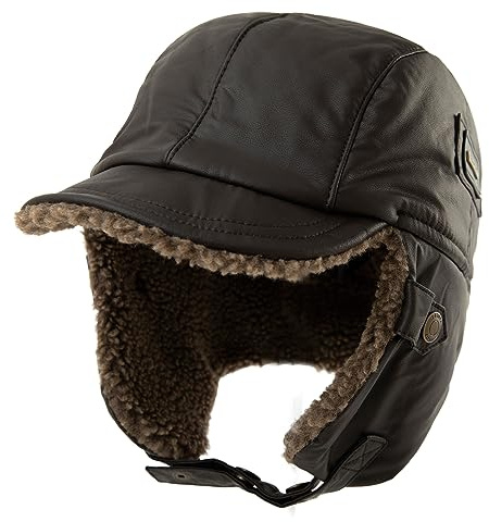 Comhats Varm trappermössa, herr, konstläder, hatt, unisex, flygarmössa, pälsmössa, 99708_kaffebrun, L/XL