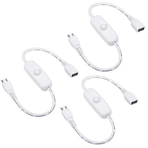PATIKIL Micro-USB Verlängerungskabel mit EIN/AUS Schalter 3 Pack Buchsen an Stecker Verlängerung Schnüre Leistung Adapter Unterstützung Regler für Lüfter LED Streifen Weiß