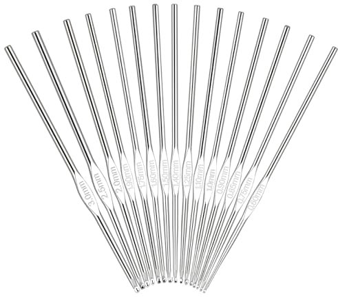 Coopay Kleine Häkelnadel Set, 15 Stück Feine Edelstahl Häkelnadeln 0,6-3,0 mm Spitze Häkelnadeln für Feine Strickprojekte, Kleine Größen Metall Häkelnadel Häkeln Ideal für Spitze und Dünnes Garn