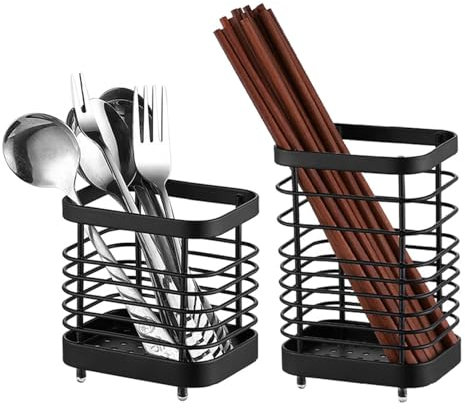 Suuwwn Küchenutensilienhalter Edelstahl,2 Stück Besteckständer,Besteckbehälter,Besteck Aufbewahrung,Besteck Behälter,Utensilienhalter Küche,Besteck Halter, für Aufbewahrung Küchenutensilien (Schwarz)