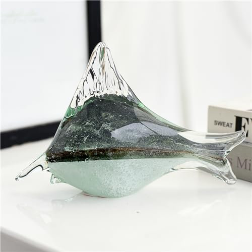 DECRZPB Glasfigur Fisch Hai Wal handgefertigt Briefbeschwerer aus geblasenem Kristallglas Glasurkunst für Tischdekoration Heimdekoration