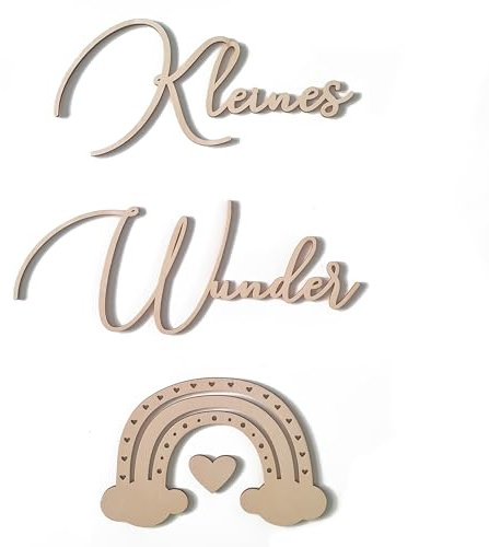 Suzu Papers Kleines Wunder Holzschild Regenbogen Deko Kinderzimmer – Baby Zimmer Dekoration Schriftzug Holz Wanddeko Kinderzimmer (M, Schriftart 1)