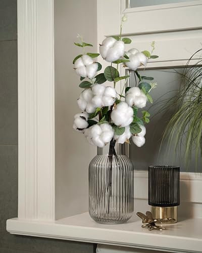 Nina-Maria's Deko Gold Branche de Coton réelle, 1 Tige avec 4 Fleurs chacune, décoration Branche de Coton Blanche séchée pour vases, Bouquet Fleurs séchées, Mariage ou décoration Table.