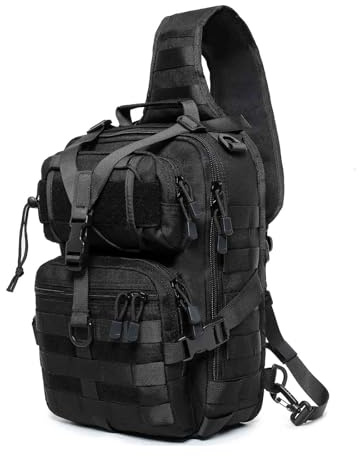 Vmokki Sling Bag Rucksack Taktisch Militär Brusttasche Umhängetasche Wasserdicht 1000D Nylon Crossbody Bag für Alltag Reise Outdoor Wandern Sport (Schwarz)