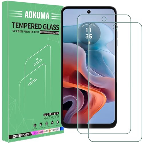 AOKUMA Härdat glas för Motorola Moto G45/G34 skärmskydd, [2-pack] skyddsfilm av högsta kvalitet, fodralvänlig, okrossbar, stötsäker, repsäker, oljesäker