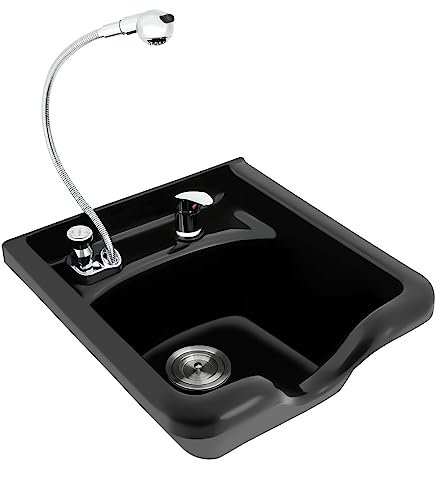 ROGONPDK Friseur Waschbecken Schwarze Shampoo Waschbecken ABS-Kunststoff Friseur Waschbecken 47.5x49x25 CM Friseur Spüle mit Wasserhahn