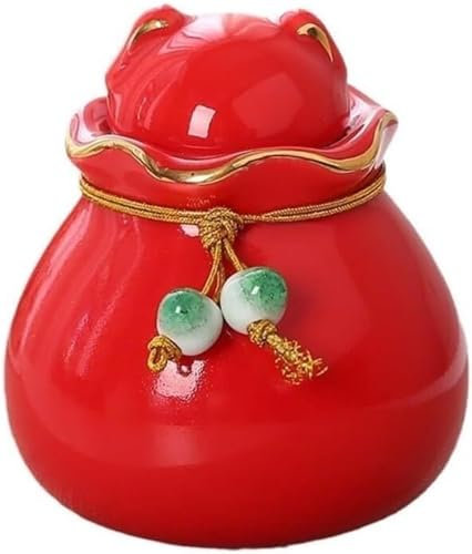 CROWEL Chinese Style Tea Caddy，Tea Caddy For Tea Bags，Storage Containers,Rabbit Sealed Jar,Mini Powder Ointment Bottle, Ceramic Tea Caddy ，Souvenir(Red)