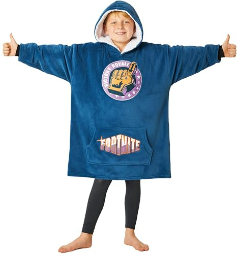 FORTNITE Filt huvtröja för pojkar och tonåringar, 14+ bärbar filt, fleece, extra lång, one size