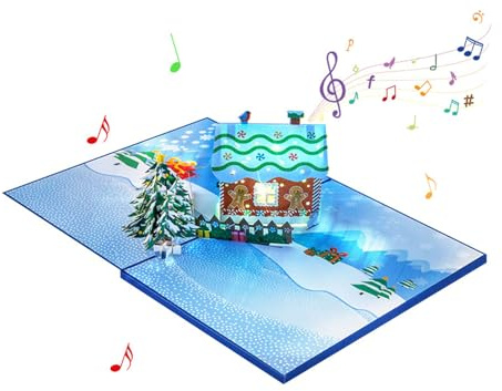 RPFROP Tarjeta de felicitación 3D emergente de Navidad con luz y música, postal, festividades, para familiares y amigos
