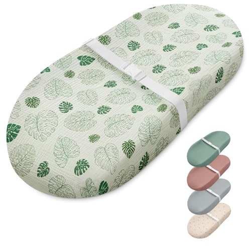 Blissful Diary Muslin Baby Changing Pad with Waterproof Lining Foam, Diaper Changing Table Pad with Cover for Dressers (Monstera, Avocado)