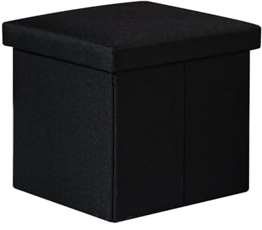 PINPLUS Sitzhocker mit Stauraum – Faltbarer Würfel Hocker aus Leinen, gepolsterter Fußhocker & Aufbewahrungsbox für Wohnzimmer, Schlafzimmer, Flur, 30x30x30 cm, Schwarz