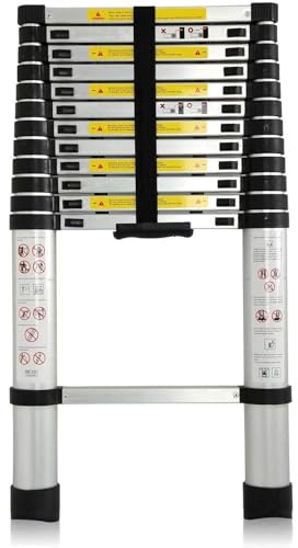 3,8M Teleskopleiter Aluleiter Klappleiter Ausziehleiter Stehleiter Rutschfester, Teleskop-Design, aus hochwertigem Aluminium, Tragbar,Leichte, 150 kg Belastbarkeit