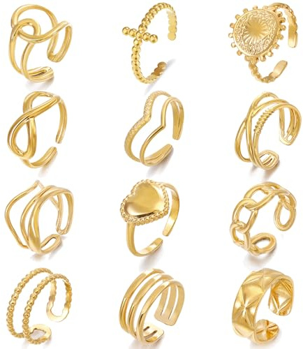 Hifot 21 Piezas Vintage Anillos Mujer Oro Irregulares Nudillos Anillos Ajustable Set Apilables Anillo Infinito Corazon Sol Cruz Bohemio Regalos para Mujer Niña Juego De Anillos